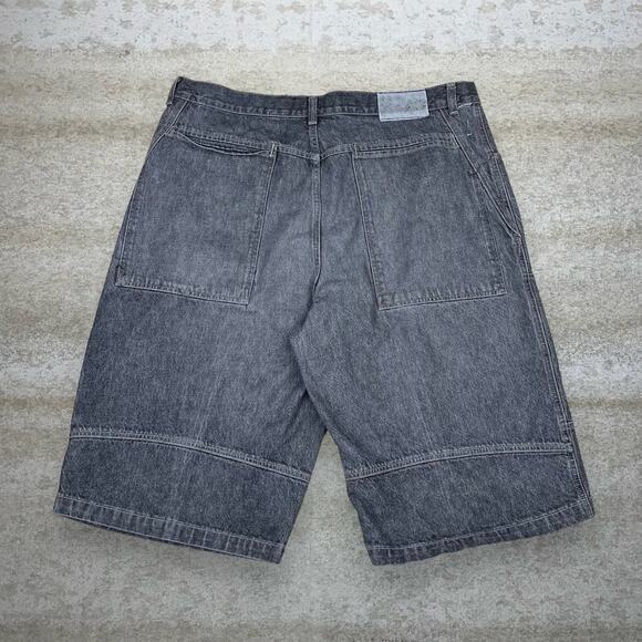 Vintage Skater Wide Leg Jean Shorts MFG Girbaud Dark Grey Wash Baggy Denim Y2K - Picture 1 of 6